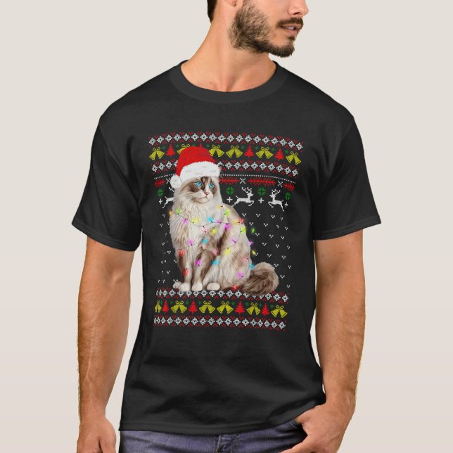 Unisex Adults Black  Small Cat Lovers Christmas Li T-Shirt (Front)