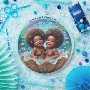 Unisex African Twin Baby Paper Plate