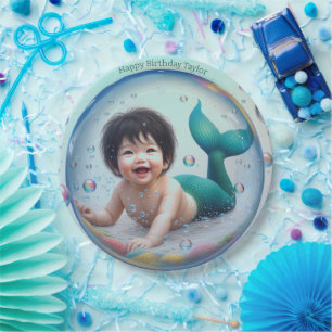 Unisex Baby Mermaid Bubble Paper Plate