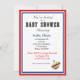 Unisex Baby Shower Invitation Vintage Spinning Top