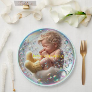 Unisex Blonde Baby Christening Paper Plate