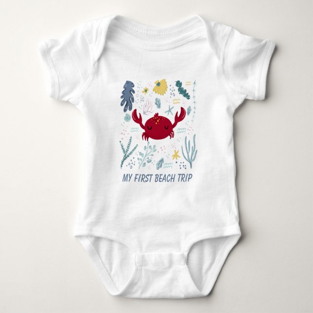 unisex first beach trip Baby Bodysuit (Front)