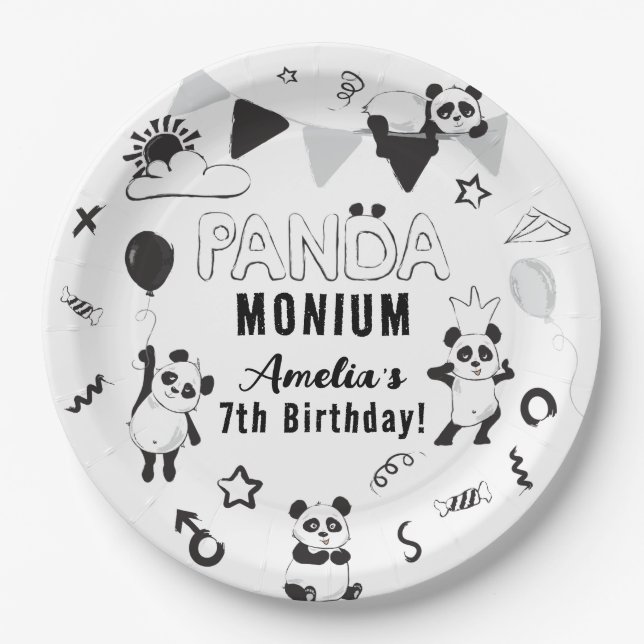 Unisex Fun Panda-Monium Kids Birthday Party Paper Plate (Front)