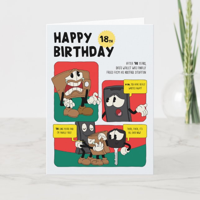 Unisex Funny Humour Comic Strip 18th Birthday Card (Front)