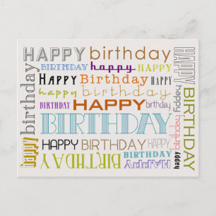 Unisex Happy Birthday Typography Postcard
