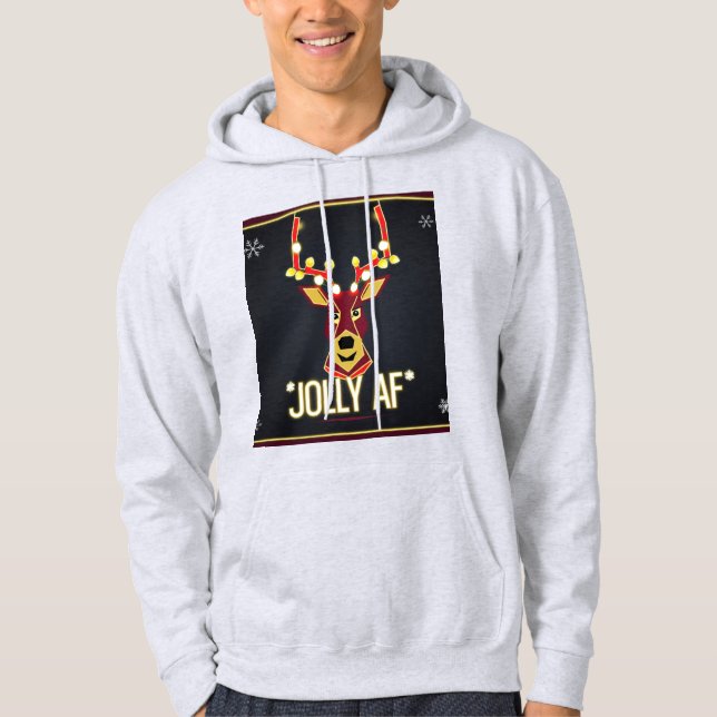 Unisex Jolly AF Christmas Hoodie – Neon Reindeer (Front)