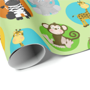 unisex jungle animals kids party wrapping paper