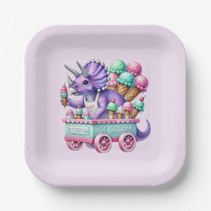 Unisex kids dinosaur ice cream party paper plate