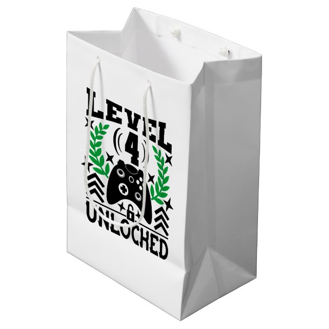 Unisex kids gamer Birthday age four Medium Gift Bag (Front Angled)
