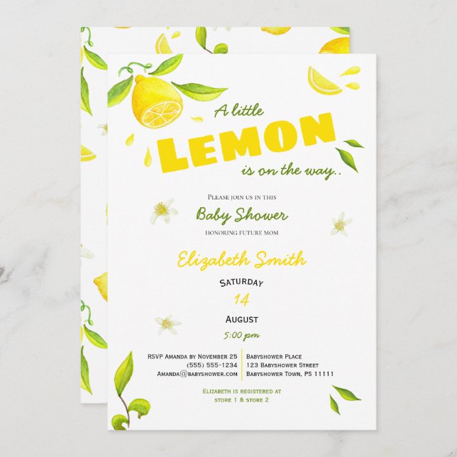 Unisex little lemon on the way babyshower invitation (Front/Back)
