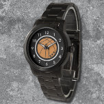 Unisex Monogram Basketball Watch Black Bracelet<br><div class="desc">Personalise this modern sporty watch with a simple slightly grunged basketball graphic in the centre and black and white accents. Just edit the letters in the easy Zazzle editor. Many other bezel and band style options available to select from to customise further to make it a gift for any man,...</div>