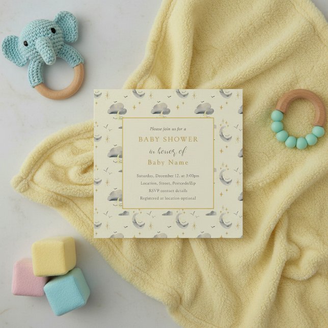 Unisex  moon and clouds baby shower invitation (Unisex moon and clouds baby shower invitation.)