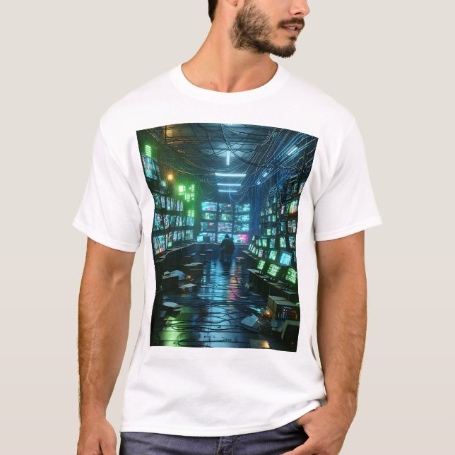 Unisex Neon Green Hacker’s Lair - Cyberpunk Urban T-Shirt (Front)