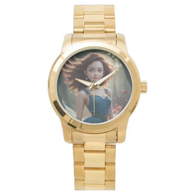 Unisex oversized gold bracelet photo  watch (Front)