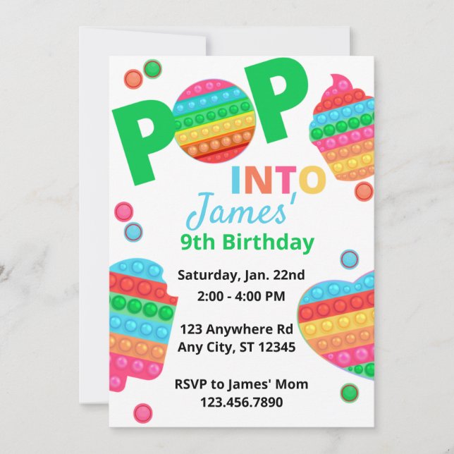 Unisex Rainbow Pop It Fidget Toy Birthday Party Invitation (Front)