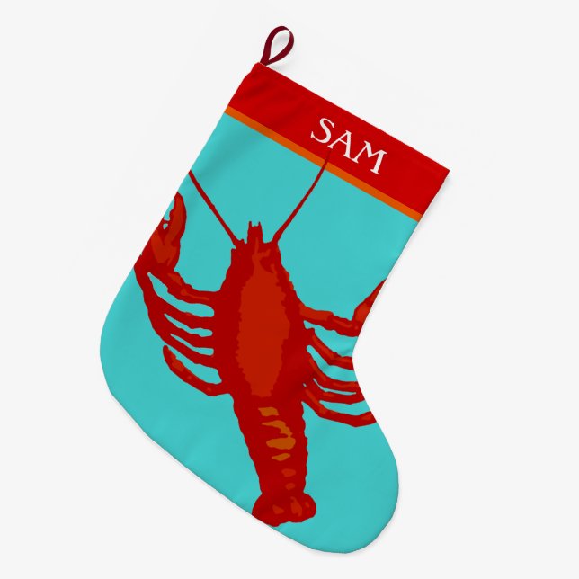 Unisex Red Lobster Crustacean Personalised Large Christmas Stocking (Front (Hanging))