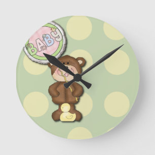 Unisex Teddy Bear Nursery Bedroom Round Clock