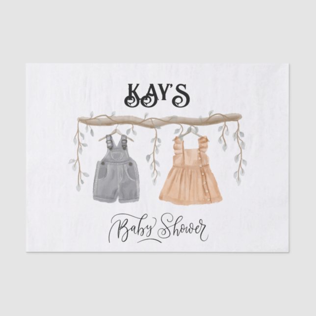 Unisex Twins Greenery Floral Baby Shower Tissue Paper (Front)