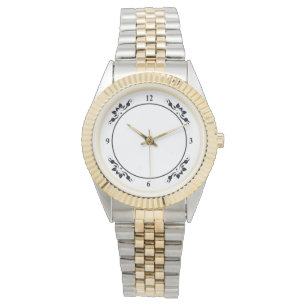 Unisex Two-Tone Decorative Bracelet Black Numbers Watch