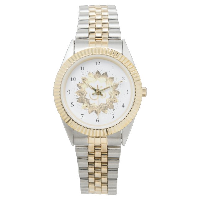 *~* Unisex Two Tone Om Aum Sepia Lotus Mandela Watch (Front)