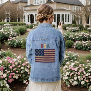 Unisex USA Retro Grunge American Flag Denim Jacket