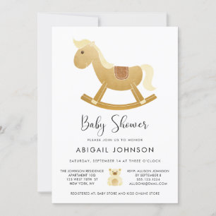 Unisex Yellow Gold Retro Rocking Horse Baby Shower Invitation