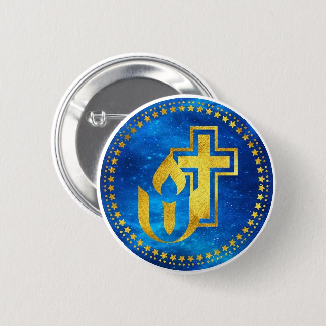 Unitarian Universalism chalice and Christian cross 6 Cm Round Badge (Front & Back)