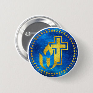 Unitarian Universalism chalice and Christian cross 6 Cm Round Badge