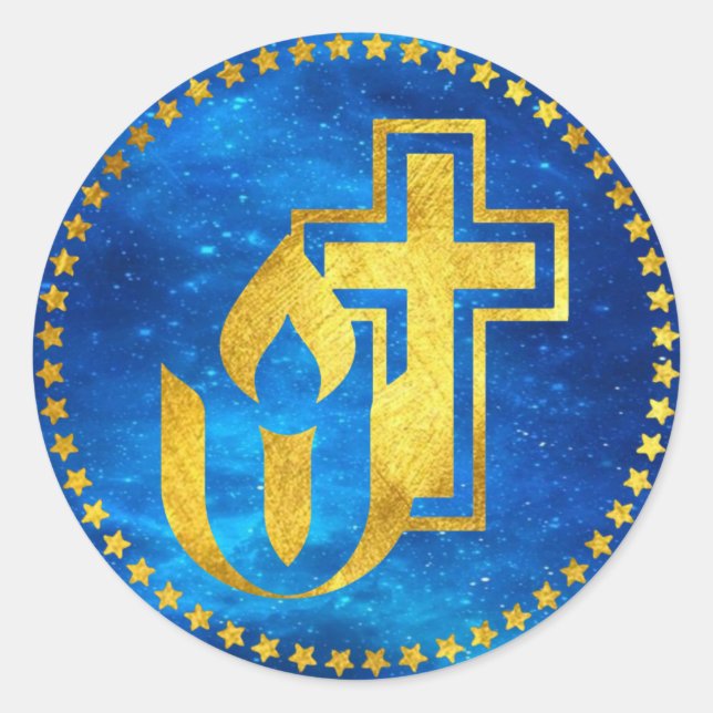 Unitarian Universalism chalice and Christian cross Classic Round Sticker (Front)