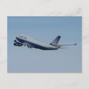 United 747 Taking Off Postcard