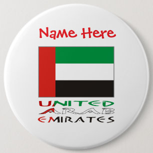 United Arab Emirates UAE Flag Red Personalise Name 6 Cm Round Badge