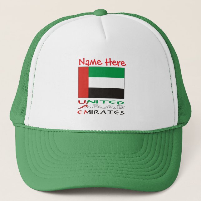 United Arab Emirates UAE Flag Red Personalize Name Trucker Hat (Front)