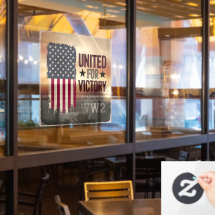 United For Victory WWII American Flag Patriotic Window Cling