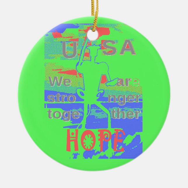 United in Hope: Stronger Together - Vibrant USA  Ceramic Tree Decoration (Front)