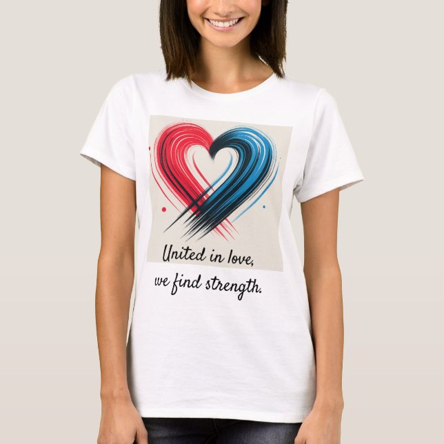 United in Love Tee – Red and Blue Heart with Inspi (Front)