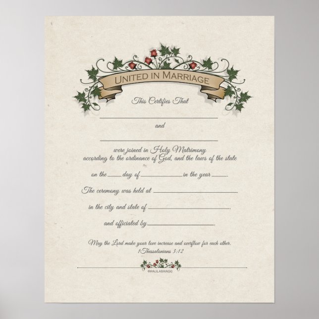 "United in Marriage" Ornate Wedding Certificate Poster (Front)