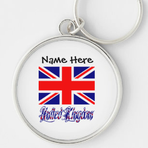 United Kingdom and British Flag with Your Name Key Ring