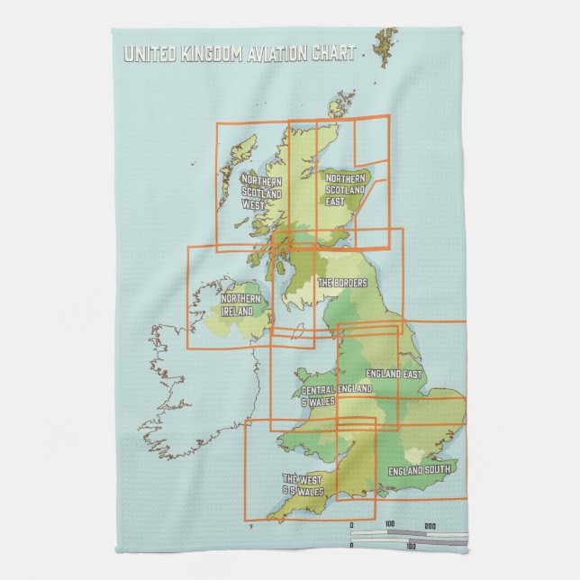 United Kingdom aviation chart Tea Towel (Vertical)