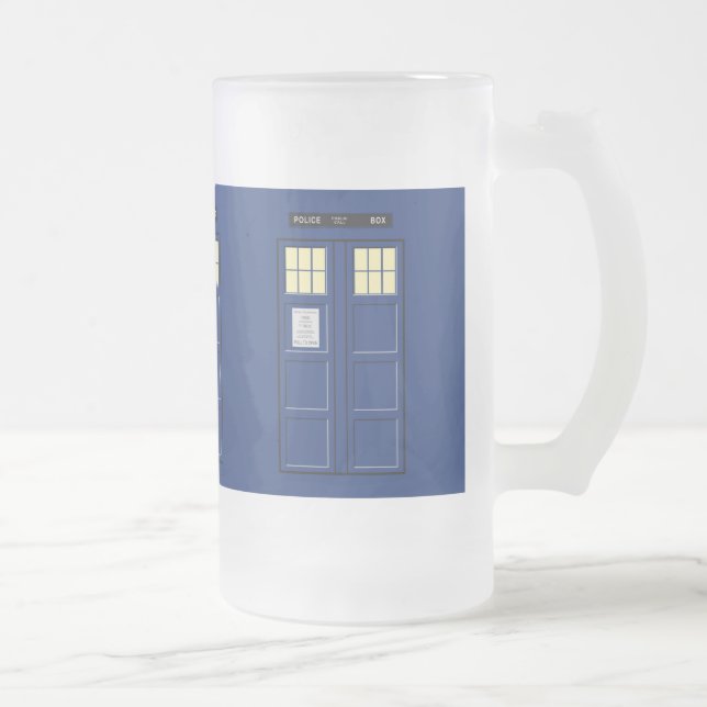 United Kingdom - Blue Police Public Call Box 1 Frosted Glass Beer Mug (Right)