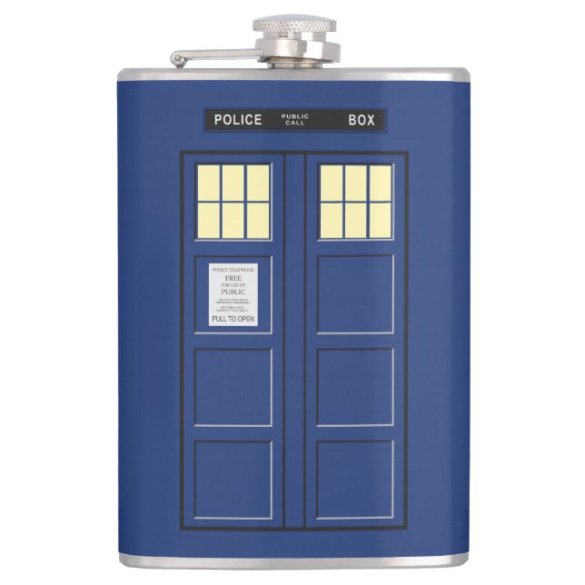 United Kingdom - Blue Police Public Call Box 1 Hip Flask (Front)