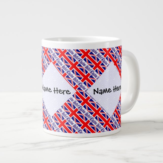 United Kingdom British Flag Tiled Personalised Large Coffee Mug (Front Right)