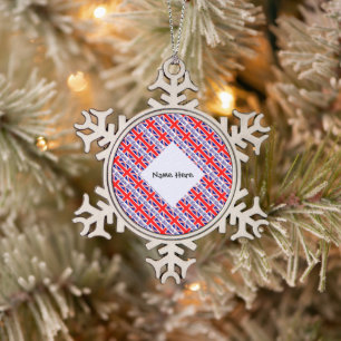 United Kingdom British Flag Tiled Personalised Snowflake Pewter Christmas Ornament