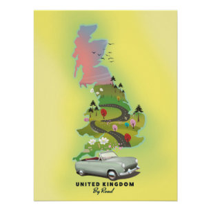 United Kingdom ' By Road' Vintage travel poster