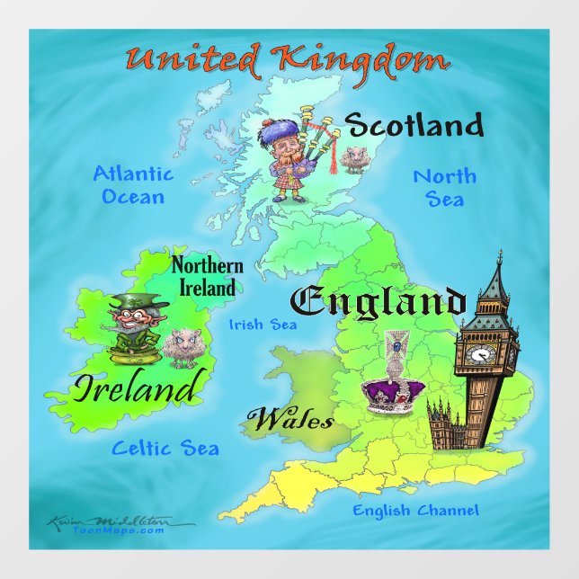 United Kingdom Cartoon Map Window Cling (Sheet)