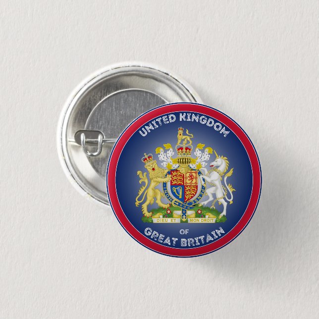 United Kingdom Coat of Arms Circle Shape  3 Cm Round Badge (Front & Back)