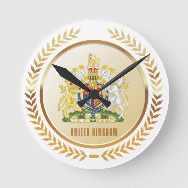 United Kingdom Coat Of Arms Round Clock (Front)