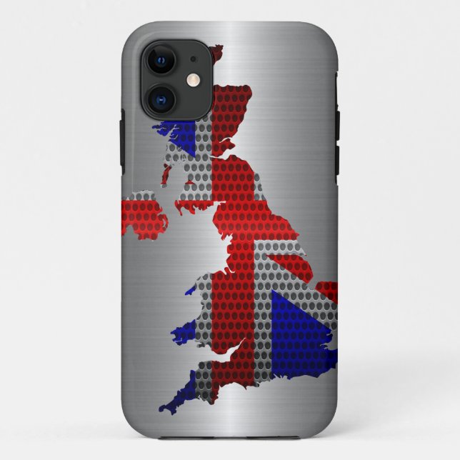 United Kingdom Flag and Map Steel Metal Hole Case-Mate iPhone Case (Back)