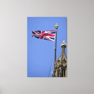United Kingdom flag flying above Westminster. Canvas Print