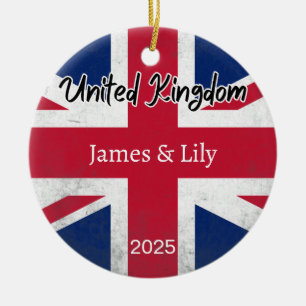 United Kingdom Flag Ornament, Personalised UK Ceramic Tree Decoration