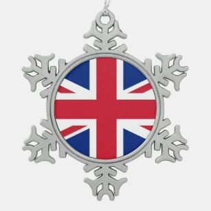 United Kingdom flag Snowflake Pewter Christmas Ornament